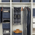 Household Essentials Hanging Cotton Blend and Plastic Closet Shoe Organizer with 10 Storage Compartments, Denim - color: Denim