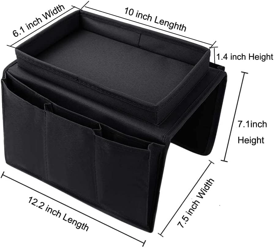 Sofa Armrest Organizer with Cup Holder No-Slip Couch Sofa Armrest Organiser Couch Remote Caddy Control Holder with 1 Large Pockets and 3 Small Pockets for TV Remotes Cellphone Magazines Drinks (Black) - color: Black
