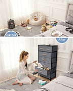 Crestlive Products Vertical Dresser Storage Tower - Sturdy Steel Frame, Wood Top, Easy Pull Fabric Bins, Wood Handles - Organizer Unit for Bedroom, Hallway, Entryway, Closets - 7 Drawers (Grey) - color: Grey, style: 7 Drawers