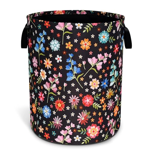 Beautiful Flower Laundry Basket Oxford Cloth Funny Floral Laundry Hamper With Handle Foldable Portable Clothes Storage Basket 18.9 X 16.5 In Storage Bag For Laundry Room/Bathroom/Bedroom/Dormitories - color: Beautiful Flower