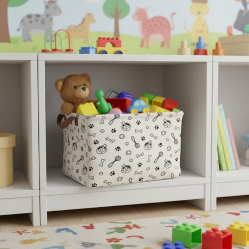 Dog Paw Storage Basket Waterproof Canvas Toy Storage Bin Storage Organizer Collapsible Outdoor Basket with Leather Handles Dog Toy Bin Blanket Baskets For Closets,Bedrooms,Gifts Baskets - color: Dog Paw