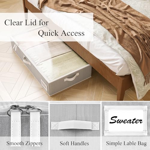 Under Bed Storage, Under Bed Storage Containers Bins for Clothes, Large Linen Underbed Closet Organization Bins, 2 Pack Collapsible Underbed Bin Dorm for Clothes, Sweater, Gray - color: Gray, size: 33"L x 17"W x 6"H