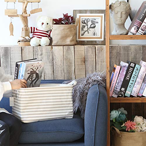 Sea Team 2-Pack Collapsible Canvas Fabric Storage Basket with Handles, Rectangle Waterproof Storage Bin, Box, Cube, Foldable Shelf Basket, Closet Organizer, 16.5 x 11.8 x 9.8 Inches, Grey Stripe - color: Stripe/Grey, size: 16.5 Inch (Pack of 2)
