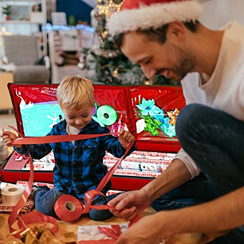 Primode Wrapping Paper Storage Container | Gift Wrap Organizer Under Bed | 41”x14”x6” | Fits 18-24 Rolls Up to 40” | 600D Oxford | Box Holder with Pockets for Ribbon, Bows and Accessories (Red) - color: Red
