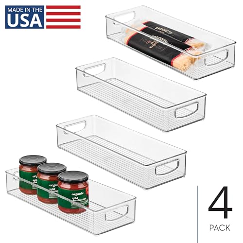 iDesign Slim Extra Long Clear Storage Bin, Narrow Stackable Organizer for Kitchen or Pantry, 4-Pack - size: 16 x 6 x 3, style: Pack of 4