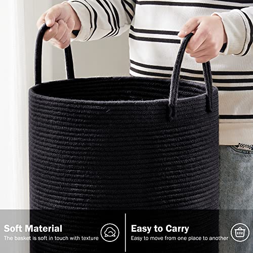 YOUDENOVA Woven Rope Laundry Hamper Basket, 58L Tall Laundry Basket, Baby Nursery Hamper for Blanket Storage in Bedroom-Large- Black - color: Black, size: Tall (58L )