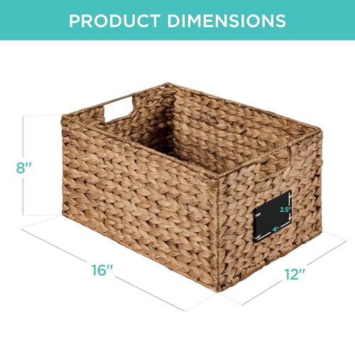 Best Choice Products Pantry Baskets Set of 2 16x12in Water Hyacinth Storage Baskets, Woven Wicker Kitchen Organizers with handles w/Chalkboard Label Chalk Marker - Chestnut - color: Chestnut, size: 12x16x8in