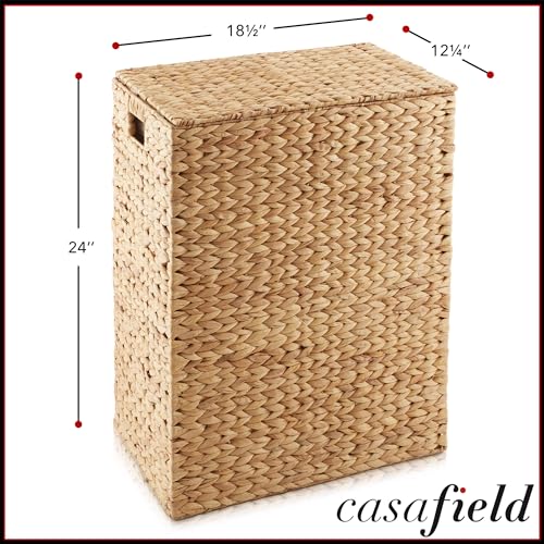 Casafield Large Laundry Hamper with Lid and Removable Liner Bag - Natural, Woven Water Hyacinth Rectangular Laundry Basket Sorter for Clothes and Towels - color: Natural