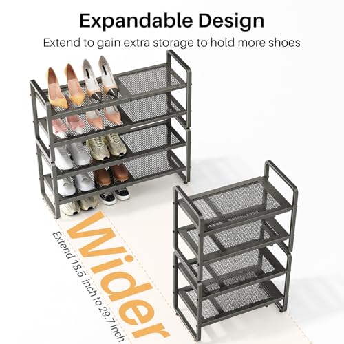 SNTD Shoe Rack - Expandable Shoe Organizer for Closet, Adjustable Metal Shoe Shelf Storage, Stackable Long Shoe Stand Holder for Garage, Entryway, Door Entrance (Grey, 4-Tier) - color: Grey, size: 4-Tier