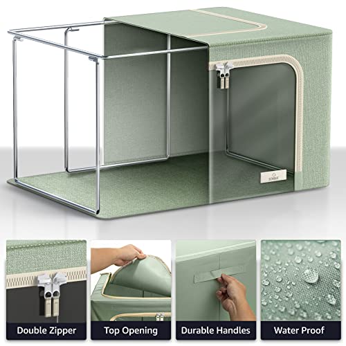Sorbus Storage Bins with Metal Frame - Stackable & Foldable Clothes Organizer Bags - Oxford Fabric Storage Containers with Large Clear Window & Carry Handles Organization for Bedding Linen & Clothing - color: Teal, size: 6 Pack