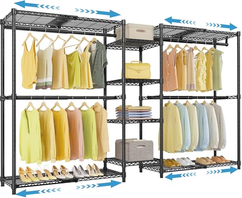 VIPEK X3 Expandable Heavy Duty Clothes Rack Adjustable from 5'2" to 8' with Adjustable Shelves and Hanger Rods, Large Freestanding Clothing Racks Reach-in & Walk-in Closet, Max Load 1210LBS, Black - color: Black, size: X3