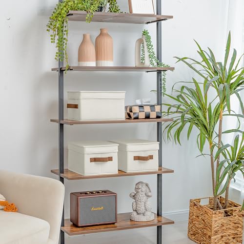 StorageWorks Storage Bins with Lids, Decorative Storage Boxes with Lid and PU Handles, Foldable Storage Baskets for Closet, Shelves, Stackable, Ivory, Medium, 3-Pack - color: Ivory, size: Medium