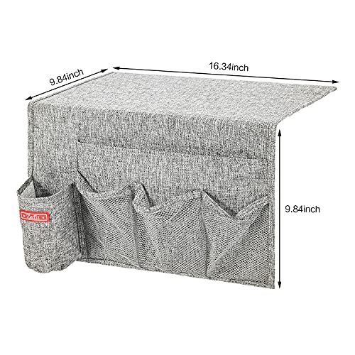 Zafit Linen 5 Pockets Bedside Caddy, Bedside Storage Organizer with Water Bottle Holder for Magazine, Remotes, Phone (Grey) - color: Grey, size: 5 Pockets