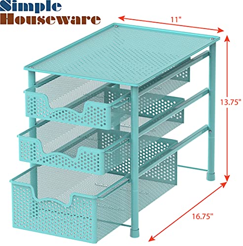 Simple Houseware Stackable 3 Tier Sliding Basket Organizer Drawer, Turquoise - color: Turquoise, size: 3-Tier