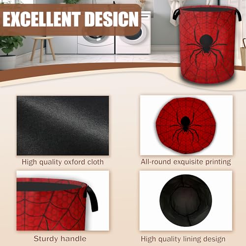 Red Spider Web Laundry Baskets,Laundry Hamper,Storage Basket with Handles for Bathroom Bedroom College Dormitory Living Room Nursery Organizer 16"x20.8" - color: Red Spider Web