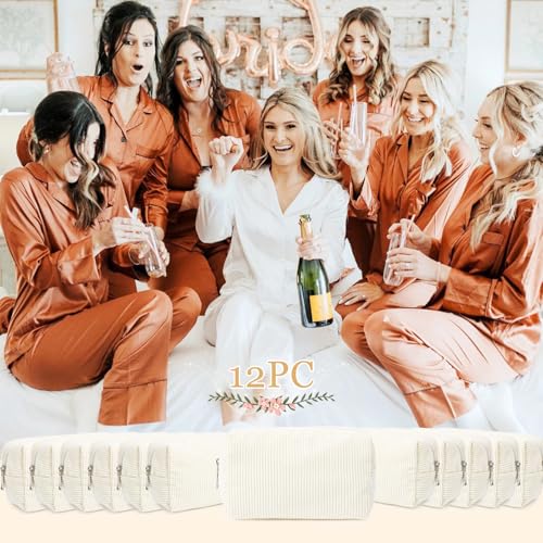 SOIDRAM 12 Pieces Makeup Bag Corduroy Cosmetic Bag Beige Makeup Pouch Travel Toiletry Bag Organizer Cute Makeup Brushes Storage Bag for Women - color: Corduroy Beige, size: 12 Pack