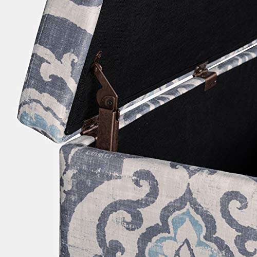 HomePop Large Upholstered Rectangular Storage Ottoman Bench with Hinged Lid, Slate Damask - color: Slate Damask