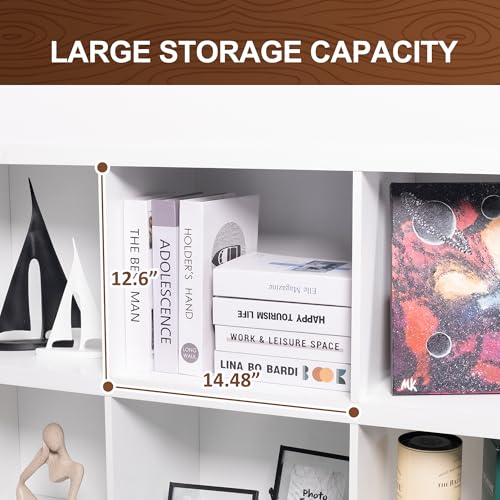 6 Cube Storage Organizer Bookshelf, Industrial Horizontal Bookcase, Accent Cubby Shelf, Media Console Table for Living Room, Home Office, 13.6" D x 47.2" W x 30.9" H, White - color: White, size: 6 Cube- 2 Tier