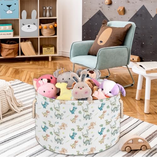 Pardick Dinosaur Egg Large Round Storage Basket Collapsible Circle Storage Bin Laundry Hamper With Handle for Kids Toy Blanket Clothes Towel Living Room Nursery Storage Organizer Decor - color: Print 13