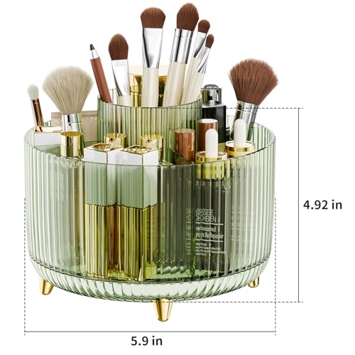fanado 360° Rotate Makeup Brush Holder Organizer, Makeup Organizers Countertop, Makeup organization and Skincare Storage for Vanity, Desktop, Bathroom (Clear Green) - color: Clear Green