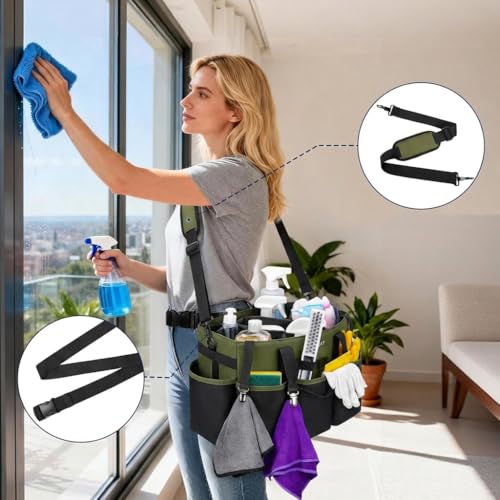 Ytonet Wearable Cleaning Caddy Organizer with Handle & Shoulder Straps, Large Cleaning Bag for Housekeepers, Kitchen Supplies Organizer with Dividers, Under Sink & Car Detailing Bag, Green - color: Green, size: Large