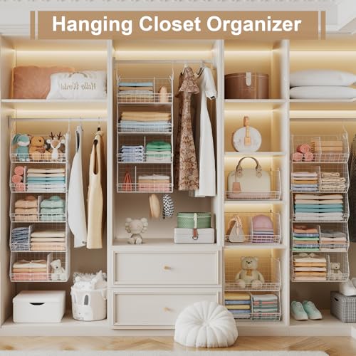 5 Tier Extra Large Closet Hanging Shelves with Divider,2 Pair Hook,16.5"L x 11.8"W x 51.4"H Closets Organizers and Storage,Clothes Organizer Clothing Sweaters Shoes Handbags Clutches Accessories-White - color: White, size: 5-Tier