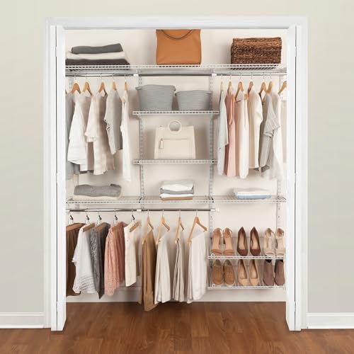 Rubbermaid Configurations Custom Closet Kit 6-10 Ft. Adjustable Metal Wire Shelving White Finish Expandable Organization System Hardware Included for Home Closet/Pantry/Laundry/Mudroom - color: White, size: 6-10 Feet