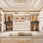 Aheaplus Closet System with 12 Drawers, 8.5-11.5Ft Wood Closet Organizer System with 4 Hanging Rods & 3 Towers, 4Ft & 6Ft L-Shaped Walk-in Closets Wardrobe Organizer Clothes Rack, Set of 3, White1 - color: White