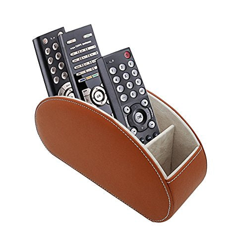 Remote Control Holder Organizer - Table Desk Leather Storage with 5 Spacious Compartments (Brown) - color: Brown