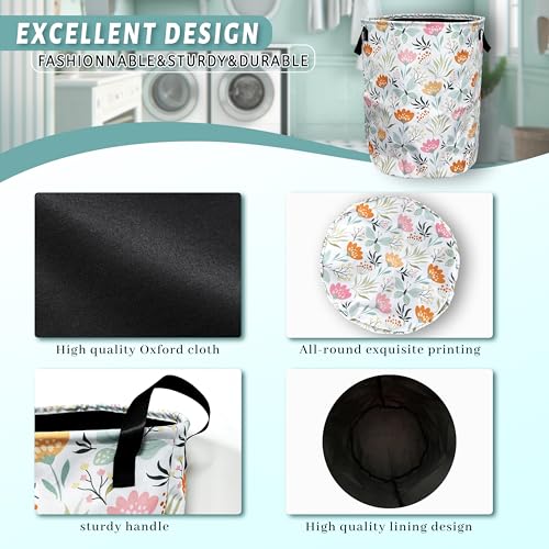 Beautiful Floral Laundry Basket Foldable With Handles Tote Bag Oxford Cloth Colorful Flowers Laundry Hamper Clothes Storage Bucket Toy Organizer 18.9" x 16.5" For Bathroom/Laundry/Bedroom - color: Cute Floral Beautiful Flowers