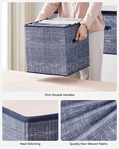 SONGMICS Storage Cubes, 11.8-Inch Non-Woven Fabric Bins with Double Handles, Set of 6, Closet Organizers for Shelves, Foldable, for Clothes, Misty Blue UROB030I01 - color: Misty Blue, size: 11.8"L x 11.8"W x 11.8"H