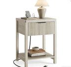 Lulive Fluted Nightstand with Charging Station, 1 Drawer, Contemporary Design (Grey White) - color: Grey White, size: 1 Drawer-Set of 1 Nightstand