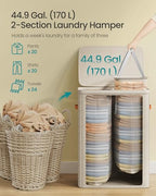 SONGMICS Laundry Basket, 44.9 Gal. Laundry Hamper, 2 Compartments, Easy Assembly, with Lid and Handles, Removable Liners, 22 x 15.7 x 29.5 Inches, Cappuccino Beige ULCB813L01 - color: Cappuccino Beige, size: 170 L (2-Section)