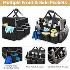 HODRANT Large Cleaning Caddy with Detachable Trolley & Shoulder Strap, Cleaning Supplies Bag with Handles & Support Plates, Cleaning Product Rolling Organizer for Car Wash and Housekeeping