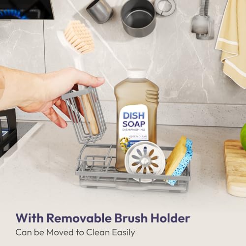 SWTYMIKI Sink Caddy Sponge Holder - Kitchen Sink Organizer with High Brush Holder for Countertop to Hold Dish Soaps and Sponges, Stainless Steel, Gray - color: Gray, size: Medium