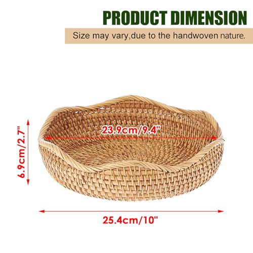 Hipiwe Natural Rattan Tray Wicker Storage Bowls Hand Woven Basket Tray for Bread Fruit Key Round Fruit Baskets for Kitchen Entryway Tabletop Decorative Baskets Bowl,10 Inches - color: Natural Color, size: Medium,10"