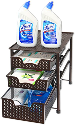 Simple Houseware Stackable 3 Tier Sliding Basket Organizer Drawer, Bronze - color: Bronze, size: 3-Tier