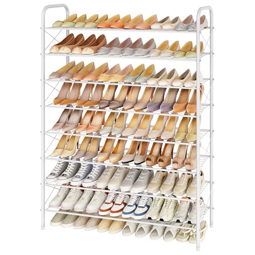 Hoctieon 8 Tier Shoe Rack for Closet, Durable Mesh Style Shoe Rack, Entryway Shoe Shelf, Shoe Storage Organizer for Hallway, Bedroom, Living Room, Wardrobe, White - color: White, size: 8 Tier