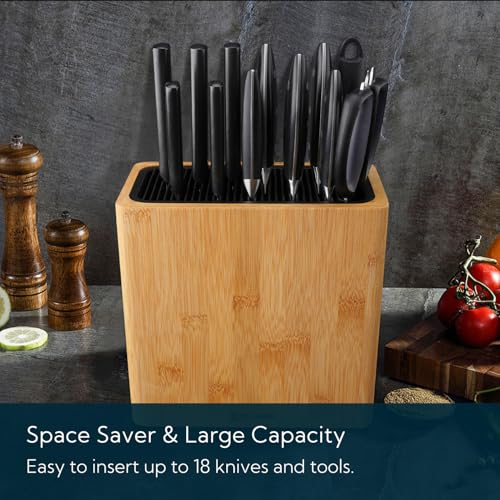 KITCHENDAO XL Bamboo Universal Knife Block Holder with Slots for Scissors and Sharpening Rod, Safe, Space Saver Knives Storage Stand Display without Knives, Unique Slot Design to Protect Blade - color: Bamboo Knife Block