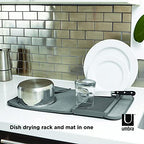 Umbra Udry Dish Rack and Microfiber Drying Mat – Space-Saving Design Folds Up for Easy Storage, Mini Rack, Gray - color: Gray, style: Mini Rack