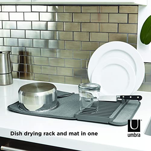 Umbra Udry Dish Rack and Microfiber Drying Mat – Space-Saving Design Folds Up for Easy Storage, Mini Rack, Gray - color: Gray, style: Mini Rack