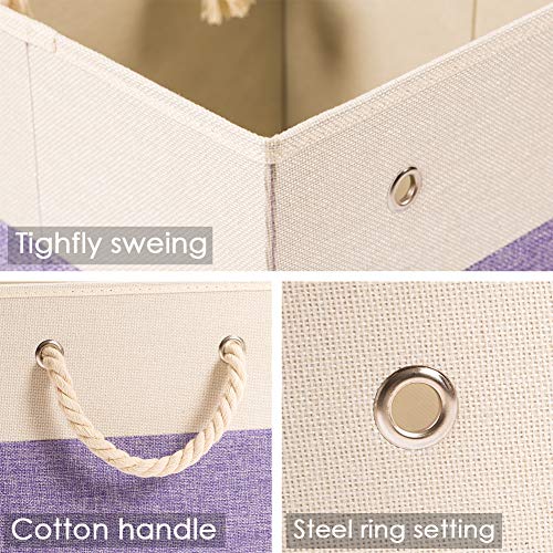PRANDOM Large Foldable Cube Storage Bins 11x11 inch [2-Pack] Fabric Linen Storage Baskets Cubes Drawer with Cotton Handles Organizer for Shelves Nursery Closet Bedroom Purple - color: Purple, size: 11x11 inch(2-Pack)