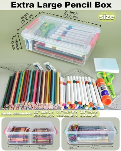 12 Pack Extra Large Pencil Box with Removable Divider, Thickened Pencil Case Bulk, Clear Crayon Marker Organizer Stackable Plastic Small Storage Containers for Pen Craft School Supplies, Multi - size: Multicolor-12 Pack