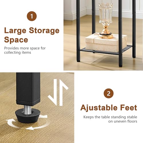 Hoctieon 3 Tier End Table, Telephone Table, Tall Side Table with Storage, Small Nightstand for Small Spaces, Metal Frame, For Living Room, Bedroom, Sofa Couch, Hall, Easy Assembly, Greige - color: Greige, size: 1 Pack