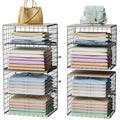 4-Tier Widened Closet Organizers and Storage, Extra Long Stackable Closet Shelf Organizer with Adjustable Dividers and Wood Top, Large Closet Storage Basket for Clothes, Jeans, Wardrobe Organization