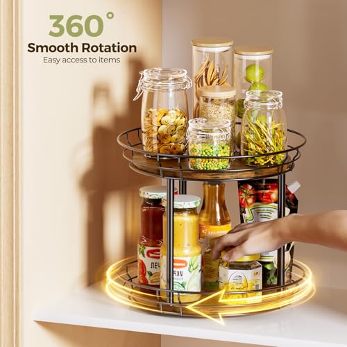 LAMU 10'' Lazy Susan Turntable Organizer, 2 Tier Round Rotating Spice Rack Organization for Kitchen Cabinet and Countertop, Wooden Lazy Susan for Table Top, Pantry, Bathroom, Vanity, Home Decor - size: 10in - 2Tier