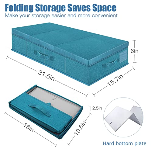 Supowin Underbed Storage Containers Bin with Lids (2pcs) Large Under Bed Storage Organizer Box with Handle, Foldable Under the Storage Bags for Organizing Clothes, Shoes, Blankets, Pillows-Cyan blue - color: I-Cyan blue