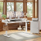 TIQLAB Standing Desk with Two Drawers, Stand Up Standing Desk Adjustable Height, Electric Sit Stand Table with Storage Shelf and Splice Board, 63 * 24 inch, White - color: White, size: 63*24 inch without keyboard tray