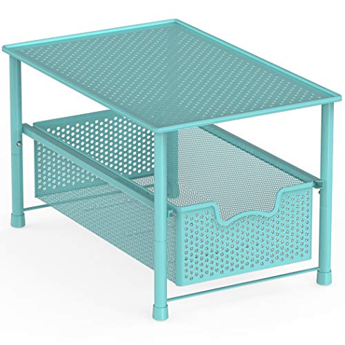 Simple Houseware Stackable Under Sink Cabinet Sliding Basket Organizer Drawer, Turquoise - color: Turquoise