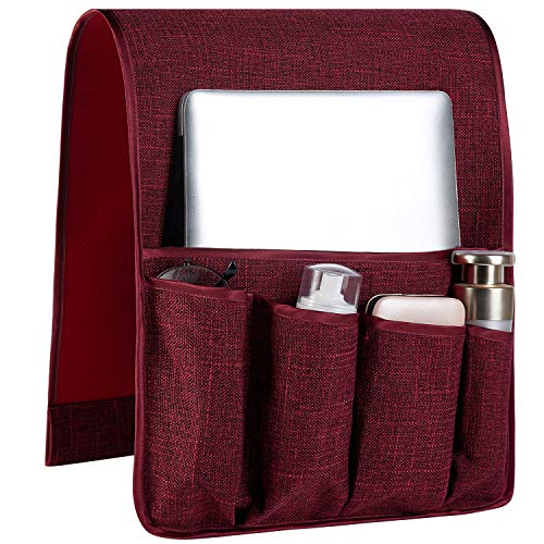 FLYILY Sofa Armrest Organizer Non-Slip Arm Chair Hanging Caddy Remote Control Holder for Magazine, Phone, Books, Glasses(WineRed,13in) - color: Winered, size: 35"x13"